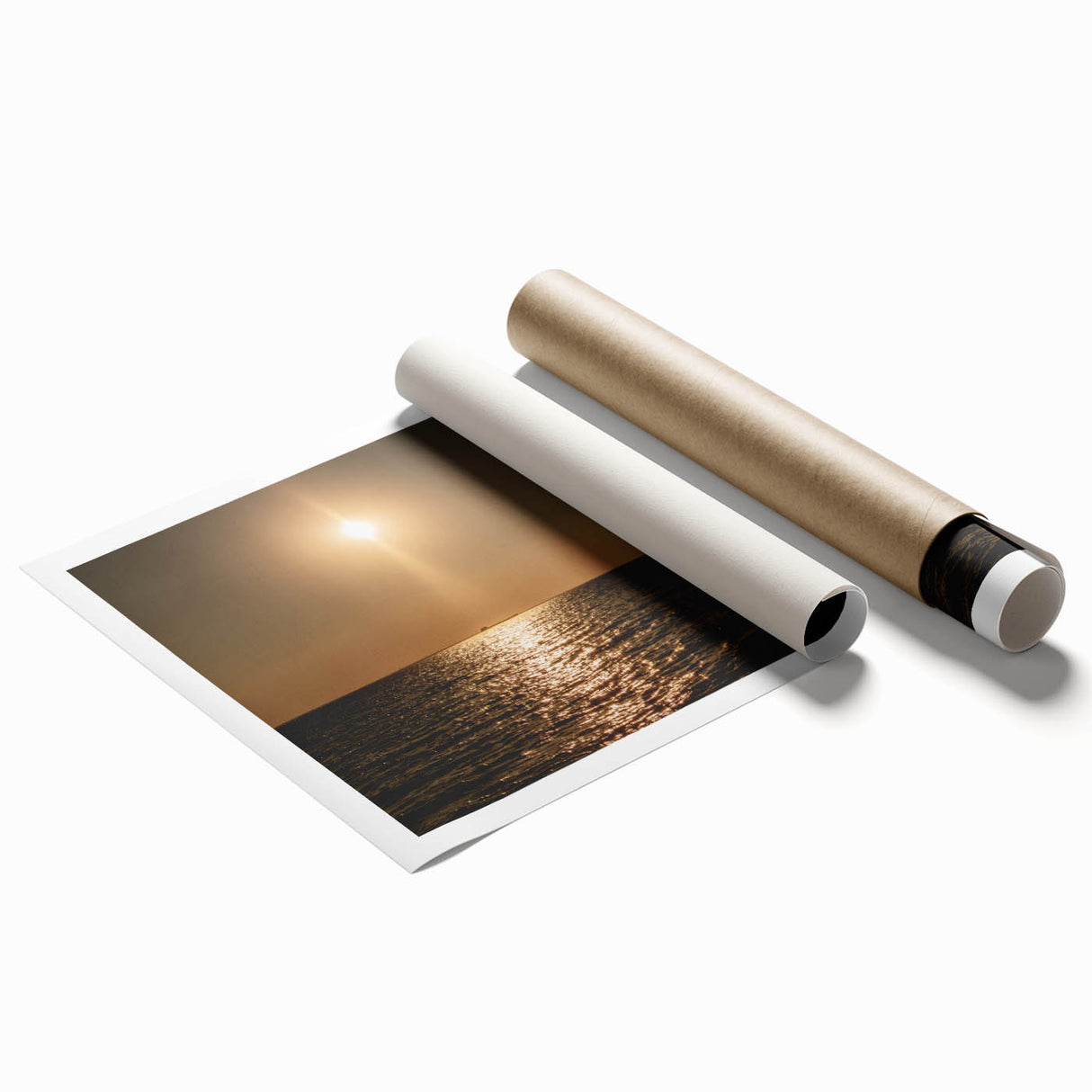 Modern Minimalist Landscape Prints – Golden Sun Over Ocean Horizon
