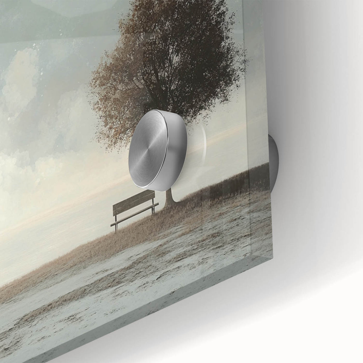 Serene Tree & Bench by the Water – Tranquil Nature Art Print
