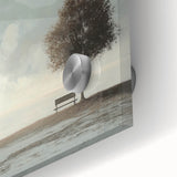 Serene Tree & Bench by the Water – Tranquil Nature Art Print