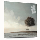 Serene Tree & Bench by the Water – Tranquil Nature Art Print