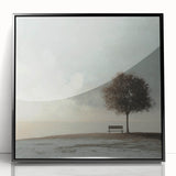 Serene Tree & Bench by the Water – Tranquil Nature Art Print