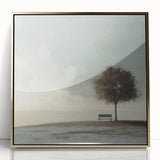 Serene Tree & Bench by the Water – Tranquil Nature Art Print