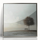 Serene Tree & Bench by the Water – Tranquil Nature Art Print