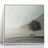 Serene Tree & Bench by the Water – Tranquil Nature Art Print