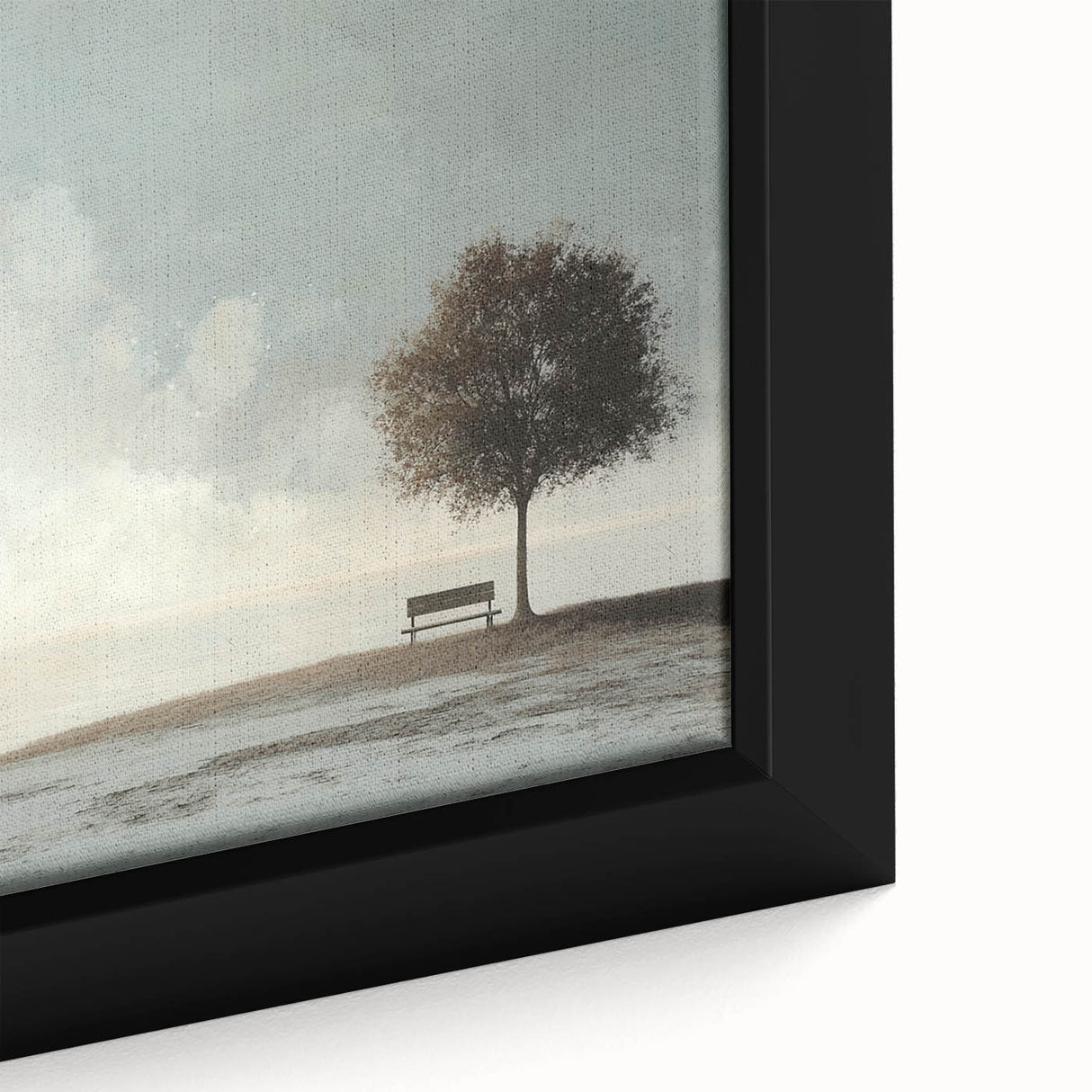 Serene Tree & Bench by the Water – Tranquil Nature Art Print