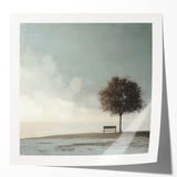 Serene Tree & Bench by the Water – Tranquil Nature Art Print