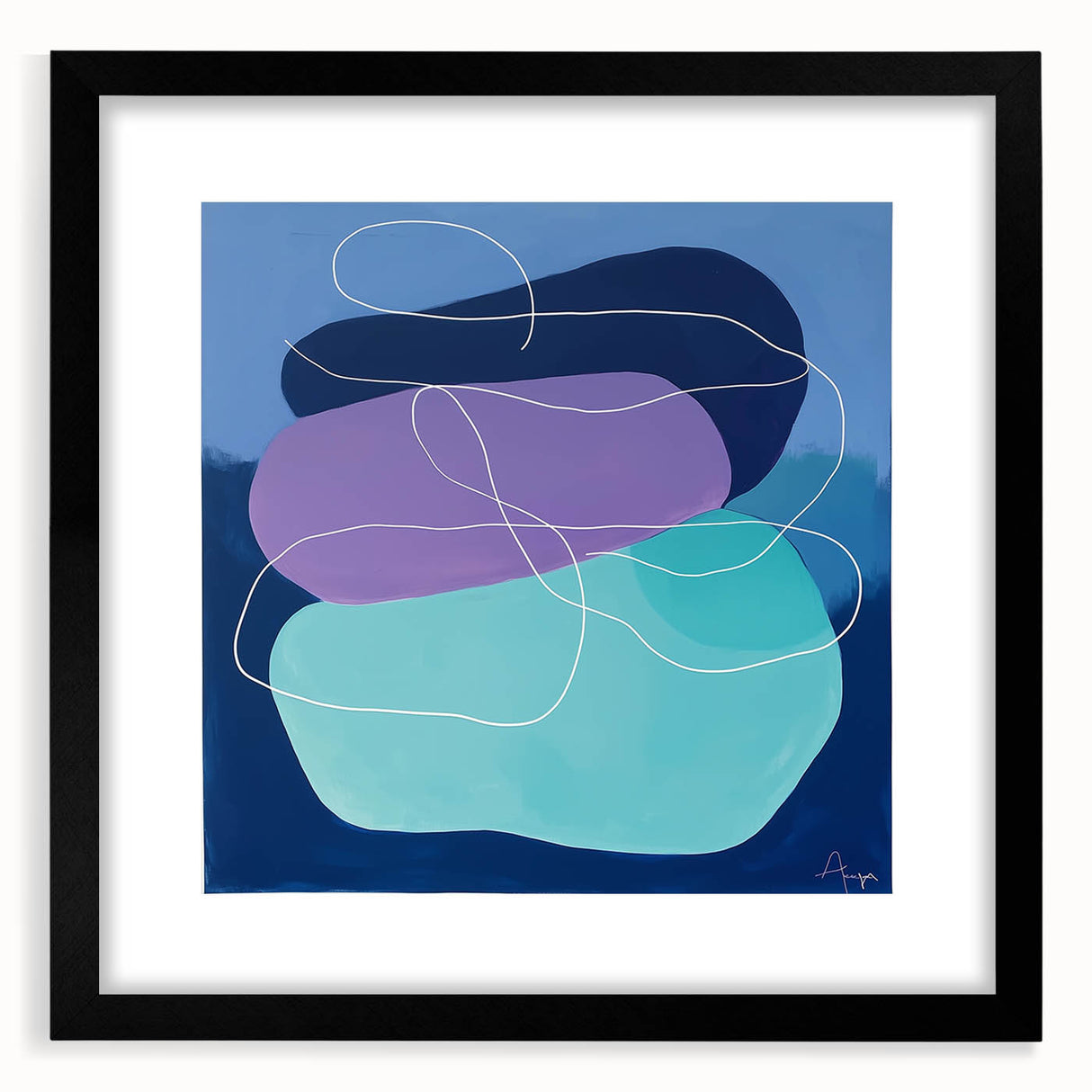 Geometric Abstract Paintings - Purple & Teal Modern Wall Art