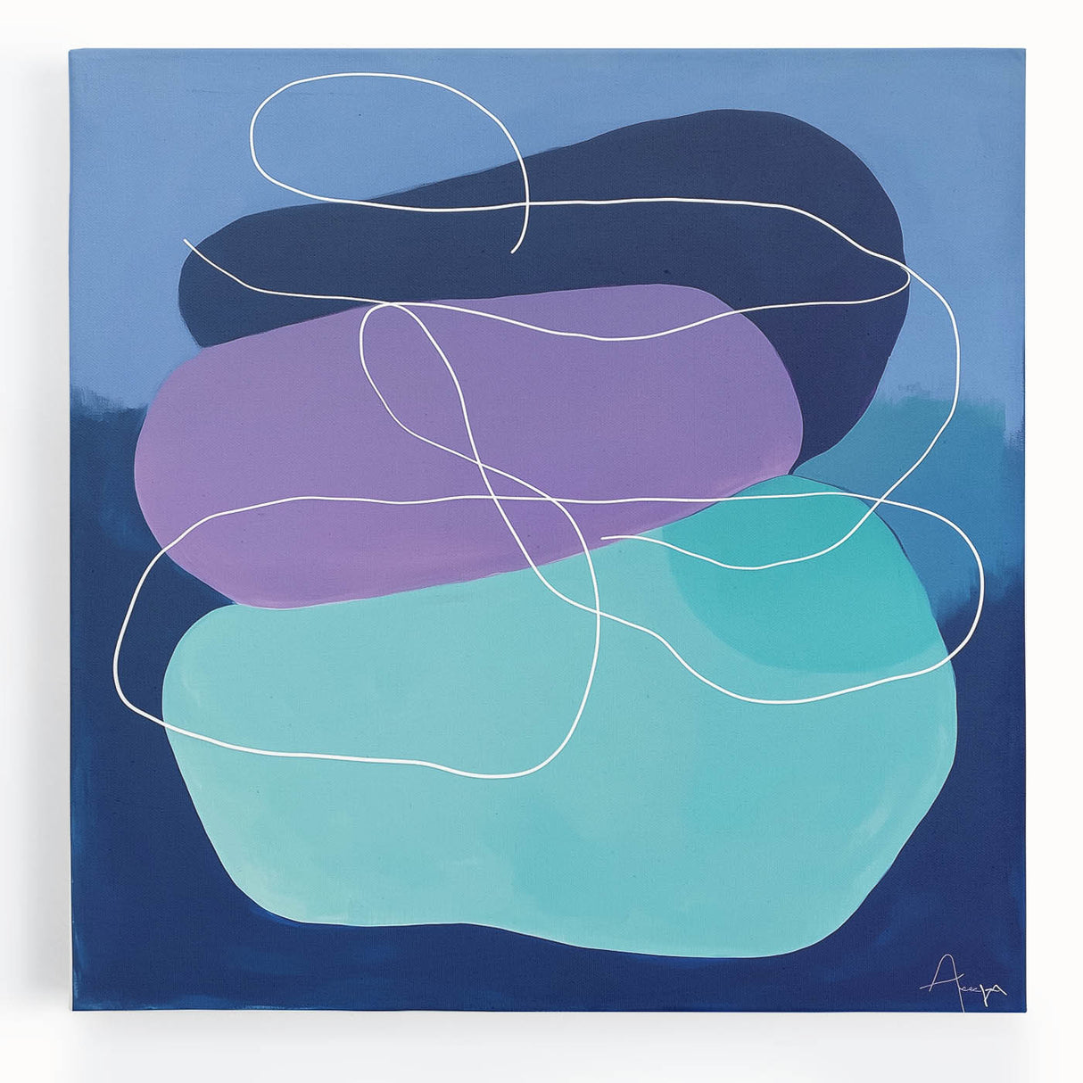 Geometric Abstract Paintings - Purple & Teal Modern Wall Art