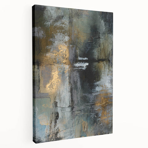 Moody Modern Wall Art – Abstract Canvas in Black, Gold & Gray