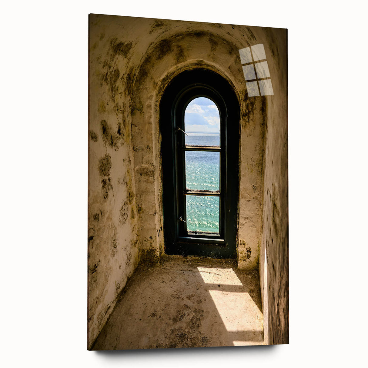 Minimalist Mountain Wall Art – Coastal View Through Arched Window