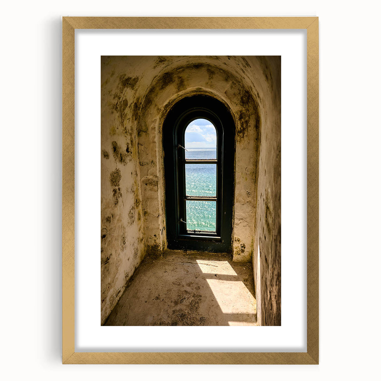 Minimalist Mountain Wall Art – Coastal View Through Arched Window