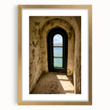 Minimalist Mountain Wall Art – Coastal View Through Arched Window