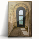 Minimalist Mountain Wall Art – Coastal View Through Arched Window