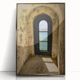 Minimalist Mountain Wall Art – Coastal View Through Arched Window