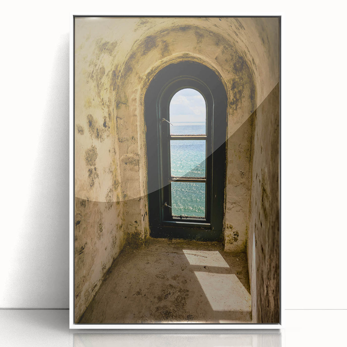 Minimalist Mountain Wall Art – Coastal View Through Arched Window