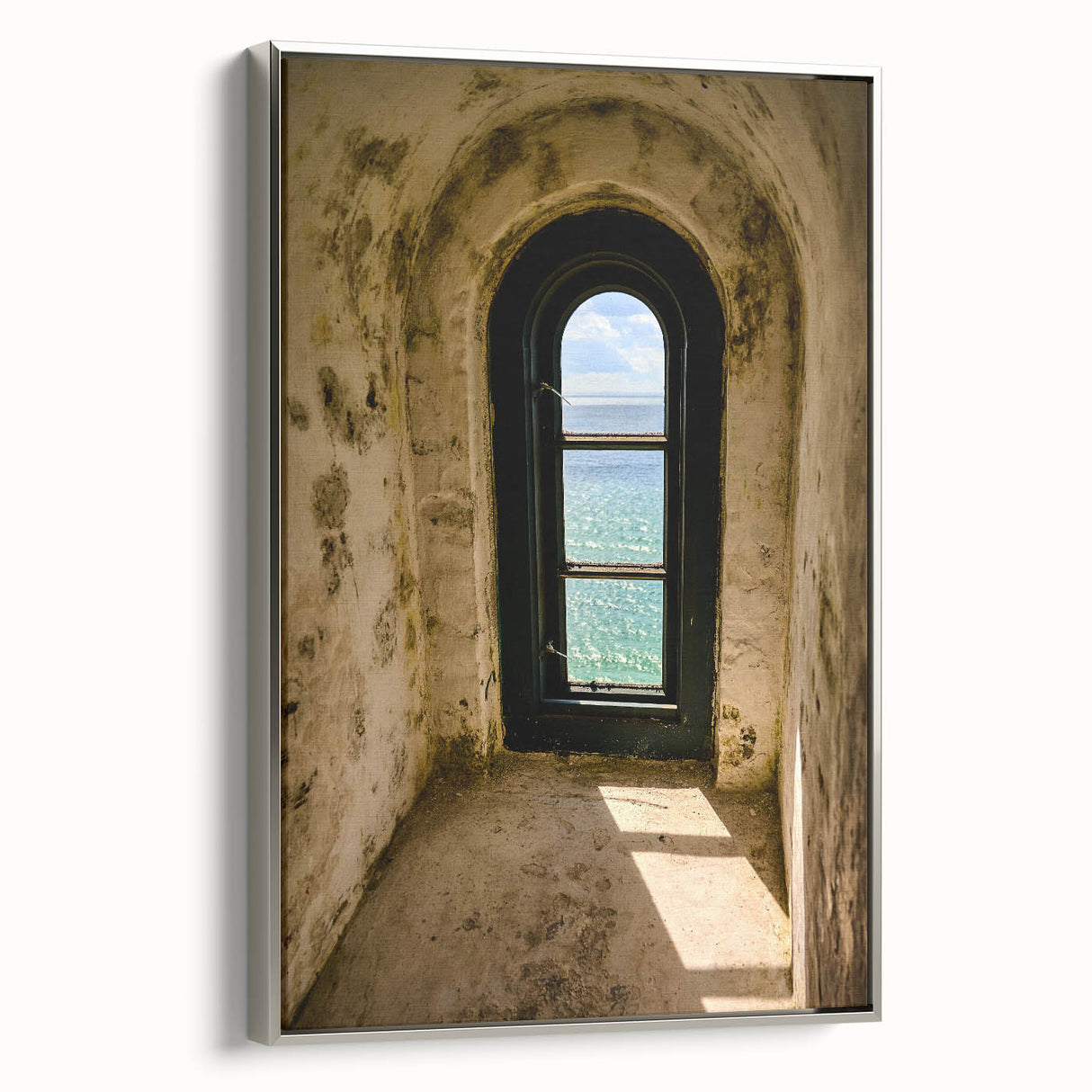 Minimalist Mountain Wall Art – Coastal View Through Arched Window