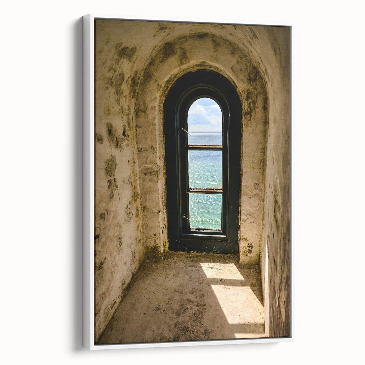 Minimalist Mountain Wall Art – Coastal View Through Arched Window