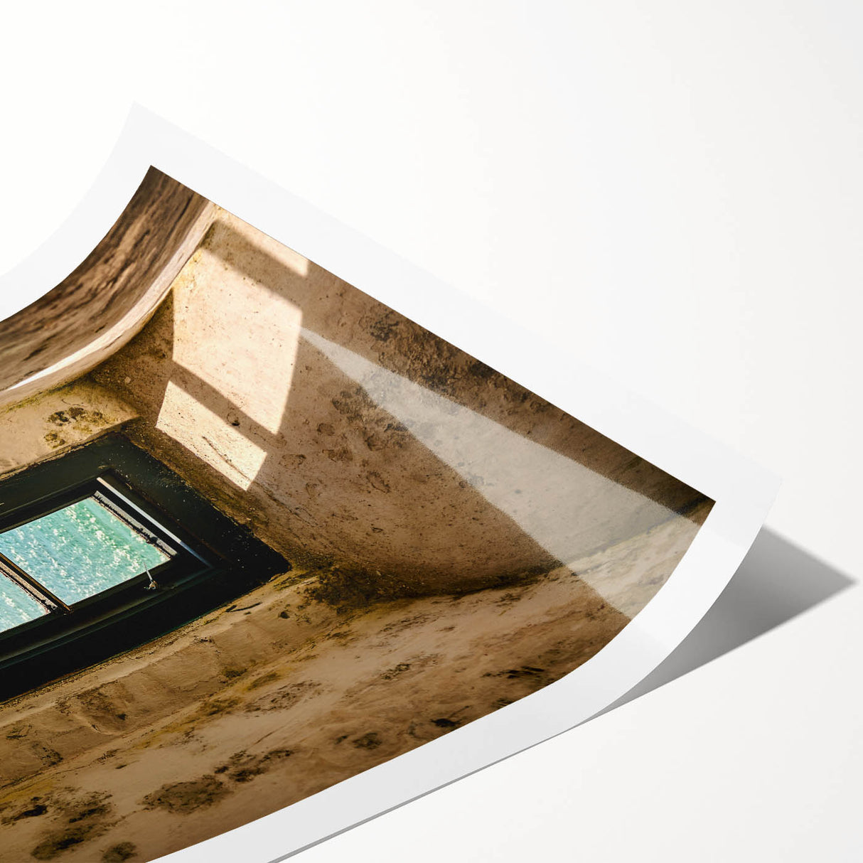 Minimalist Mountain Wall Art – Coastal View Through Arched Window