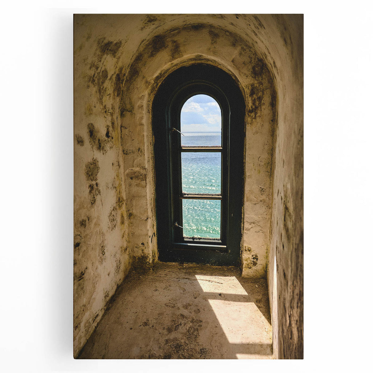 Minimalist Mountain Wall Art – Coastal View Through Arched Window