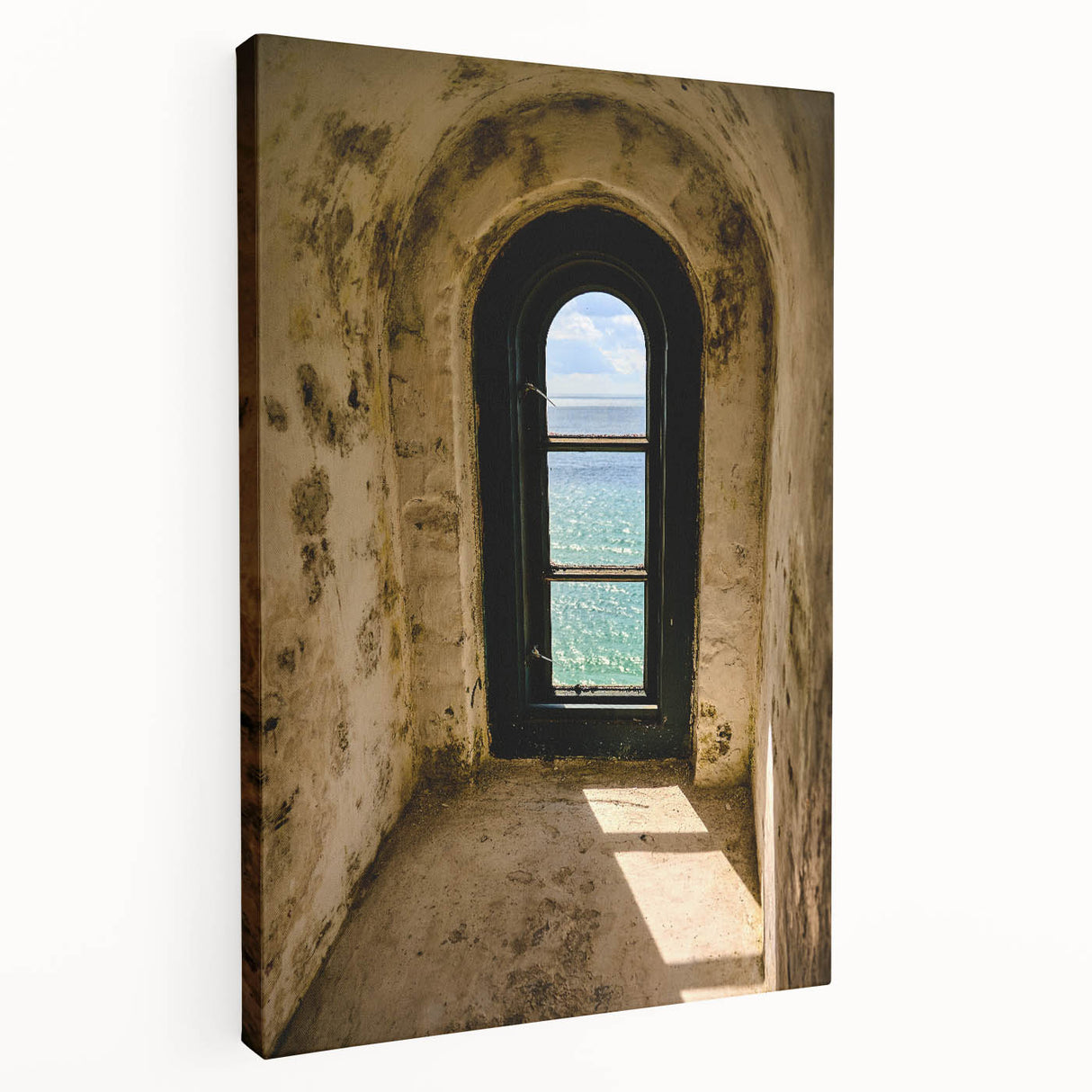 Minimalist Mountain Wall Art – Coastal View Through Arched Window