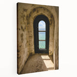 Minimalist Mountain Wall Art – Coastal View Through Arched Window