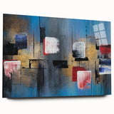 Abstract Wall Art – Large Modern Canvas in Blue, Gold & Red