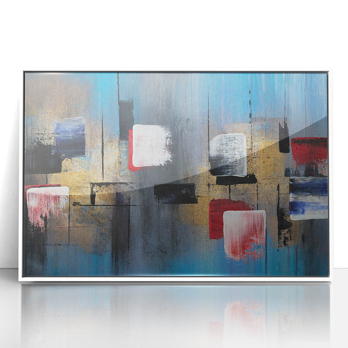 Abstract Wall Art – Large Modern Canvas in Blue, Gold & Red
