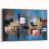 Abstract Wall Art – Large Modern Canvas in Blue, Gold & Red