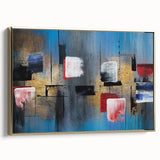 Abstract Wall Art – Large Modern Canvas in Blue, Gold & Red