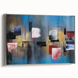 Abstract Wall Art – Large Modern Canvas in Blue, Gold & Red