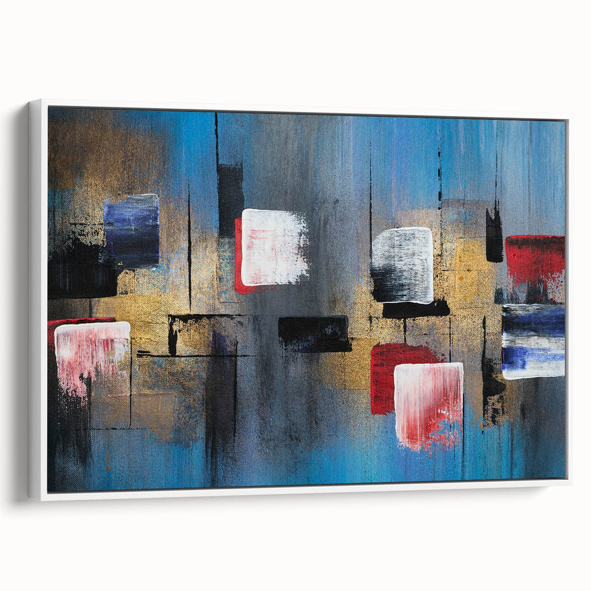 Abstract Wall Art – Large Modern Canvas in Blue, Gold & Red