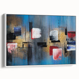Abstract Wall Art – Large Modern Canvas in Blue, Gold & Red