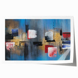 Abstract Wall Art – Large Modern Canvas in Blue, Gold & Red