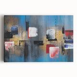 Abstract Wall Art – Large Modern Canvas in Blue, Gold & Red