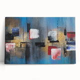 Abstract Wall Art – Large Modern Canvas in Blue, Gold & Red