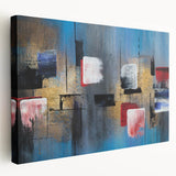 Abstract Wall Art – Large Modern Canvas in Blue, Gold & Red