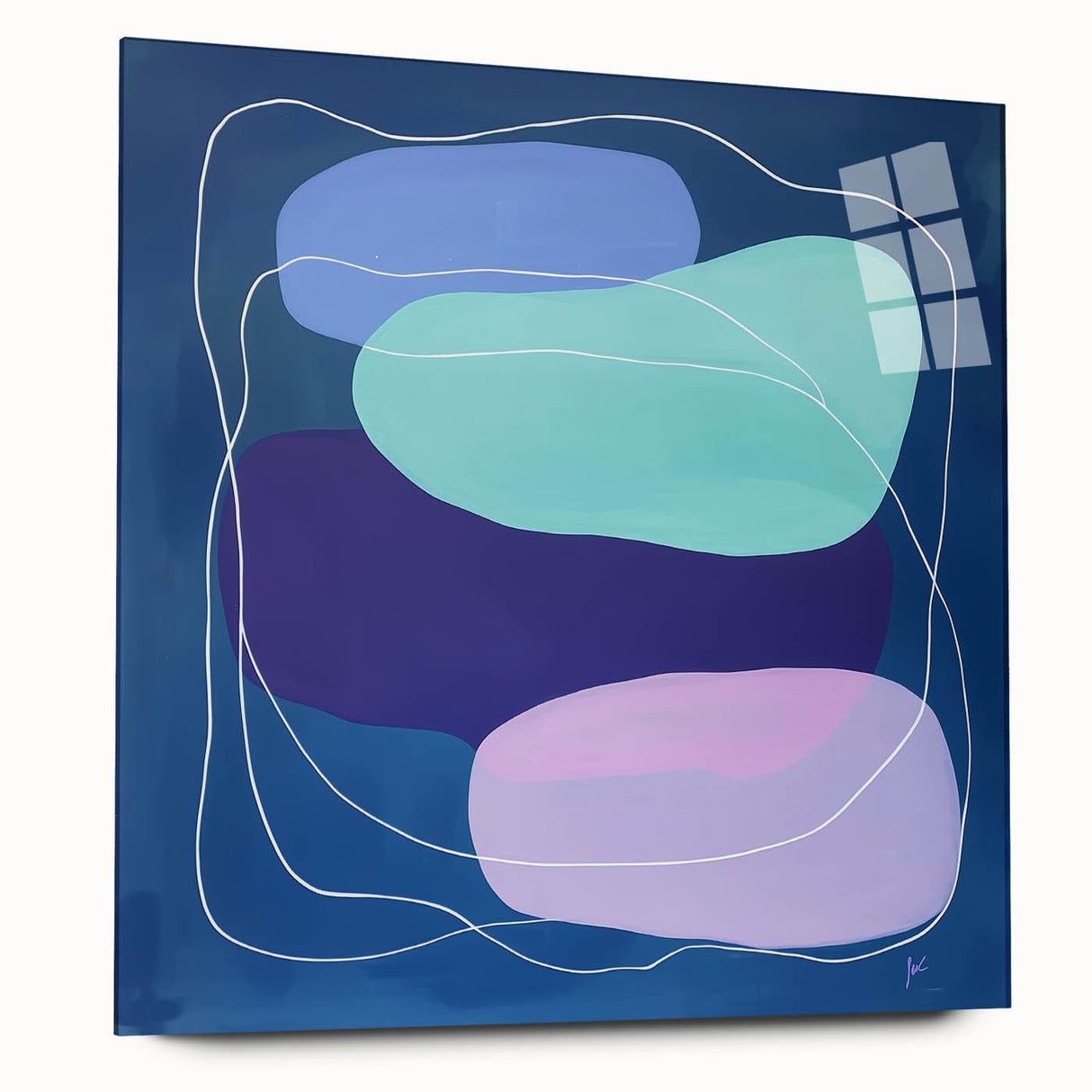 Large Modern Art Pieces - Teal & Purple Geometric Wall Art