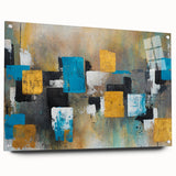 Modern Abstract Paintings – Large Canvas in Teal, Gold & Black