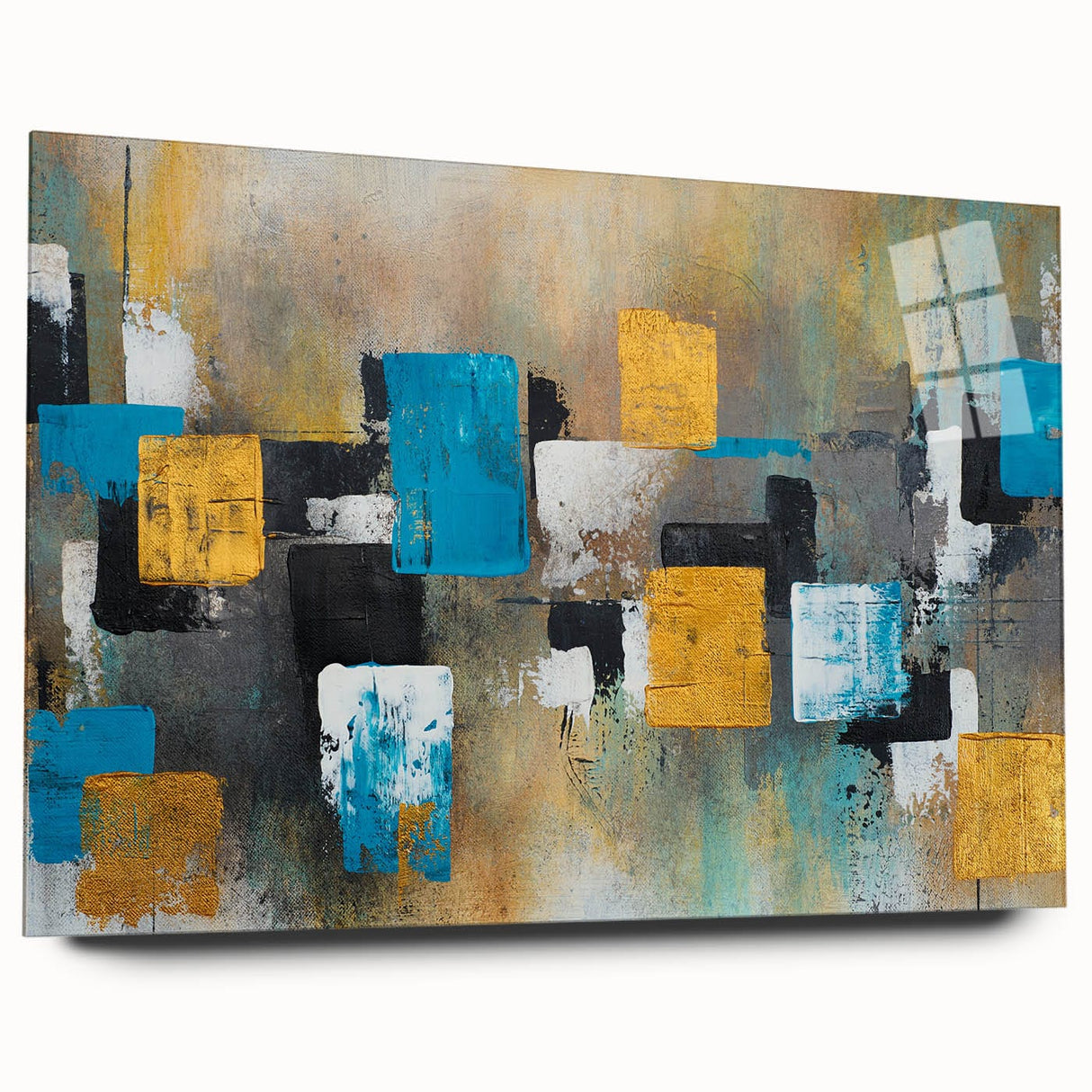 Modern Abstract Paintings – Large Canvas in Teal, Gold & Black