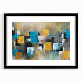 Modern Abstract Paintings – Large Canvas in Teal, Gold & Black