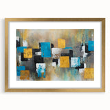 Modern Abstract Paintings – Large Canvas in Teal, Gold & Black