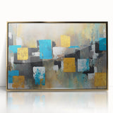 Modern Abstract Paintings – Large Canvas in Teal, Gold & Black