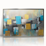 Modern Abstract Paintings – Large Canvas in Teal, Gold & Black