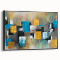 Modern Abstract Paintings – Large Canvas in Teal, Gold & Black