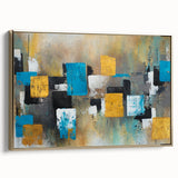 Modern Abstract Paintings – Large Canvas in Teal, Gold & Black