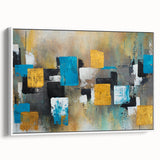 Modern Abstract Paintings – Large Canvas in Teal, Gold & Black