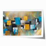 Modern Abstract Paintings – Large Canvas in Teal, Gold & Black