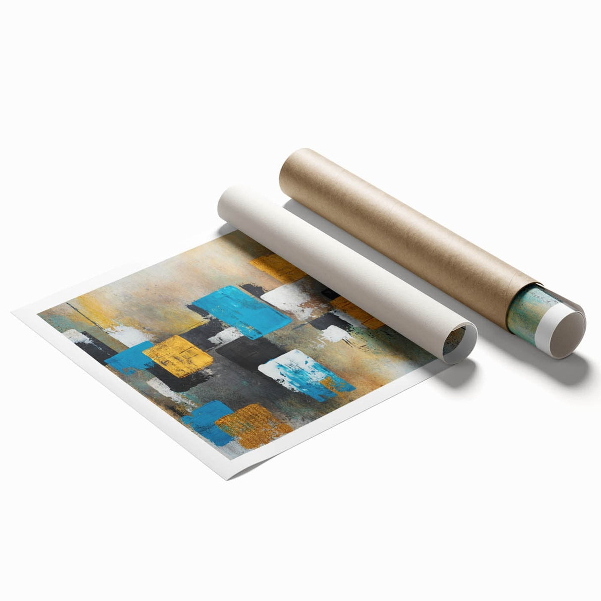 Modern Abstract Paintings – Large Canvas in Teal, Gold & Black