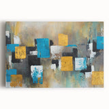 Modern Abstract Paintings – Large Canvas in Teal, Gold & Black
