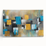 Modern Abstract Paintings – Large Canvas in Teal, Gold & Black
